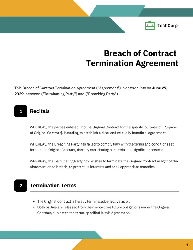 Breach Of Contract Template - صفحة 1