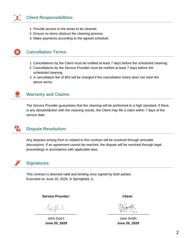 Carpet Cleaning Contract Template - Page 2