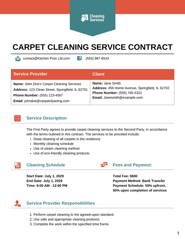 Carpet Cleaning Contract Template - Página 1