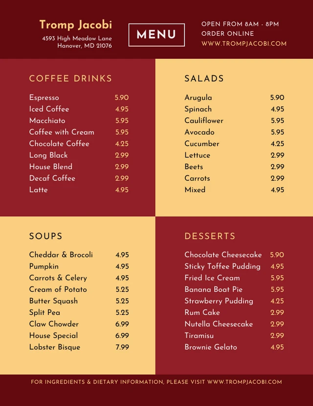 Yellow And Red Minimalist Cafe Menu Template