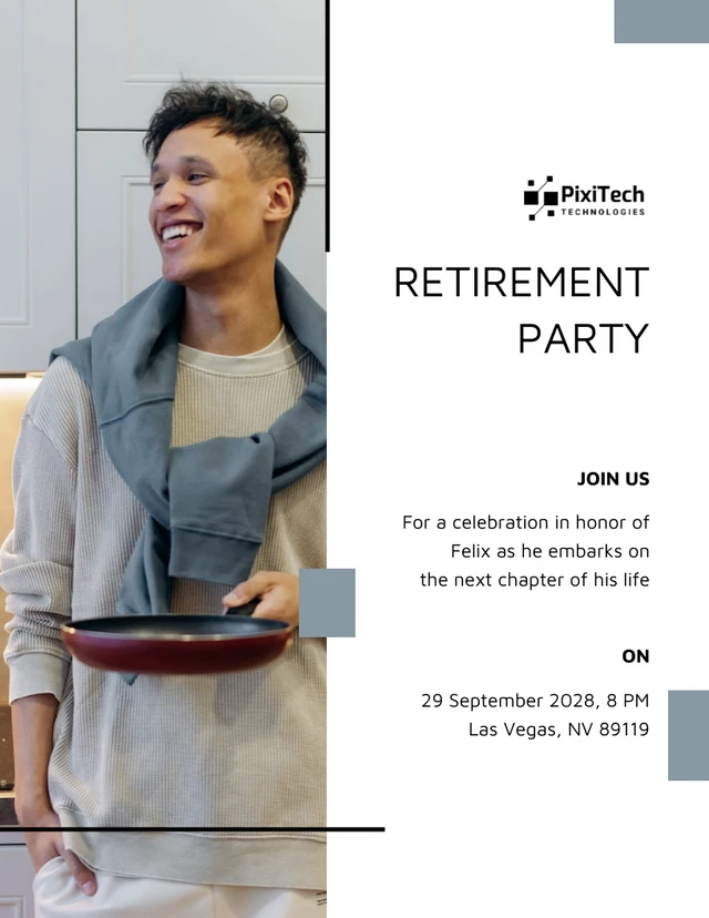 Elegant Black and Blue Retirement Party Invitation Template