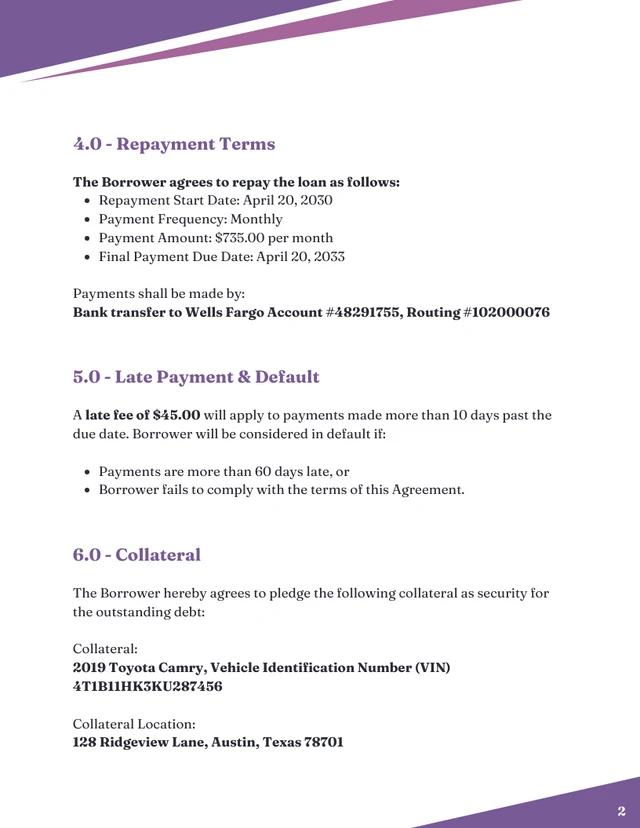 Debt Contract Template - page 2