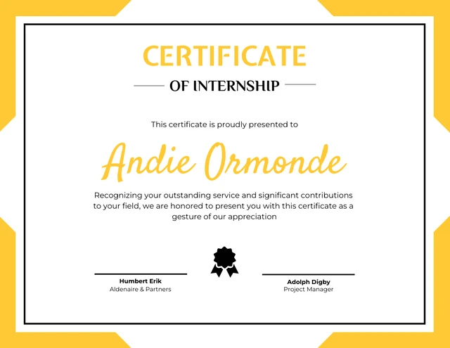 White And Yellow Minimalist Internship Certificate Template
