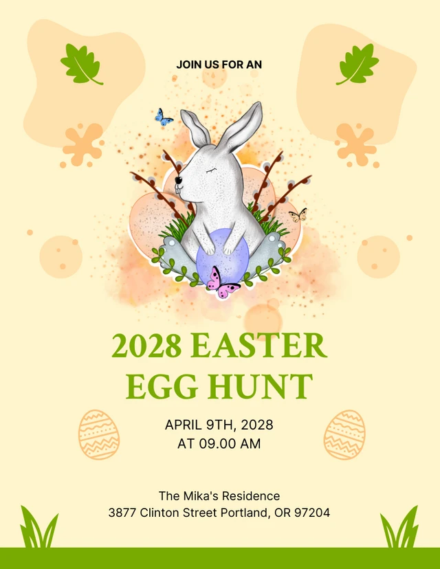 Light Yellow Playful Cute Illustration Easter Egg Hunt Invitation Template
