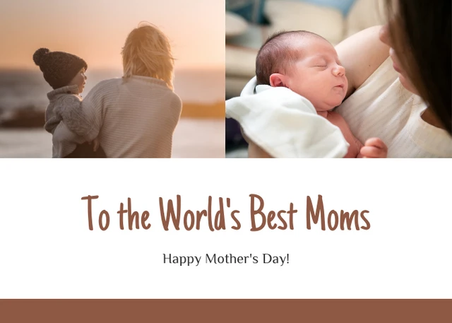 White And Brown Simple Photo Collage Happy Mother's Day Postcard - Seite 1