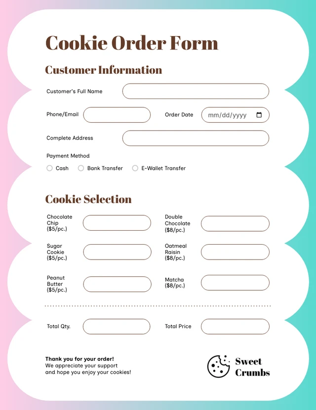 Vorlage für ein Keksbestellformular