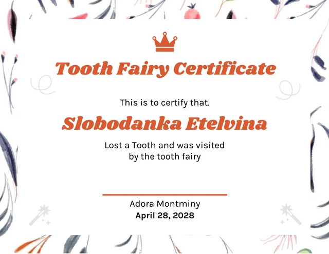 White Abstract Modern Pattern Tooth Fairy Certificate Template