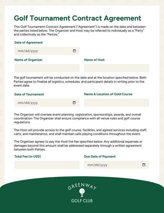 Golf Tournament Contract Template - Página 1
