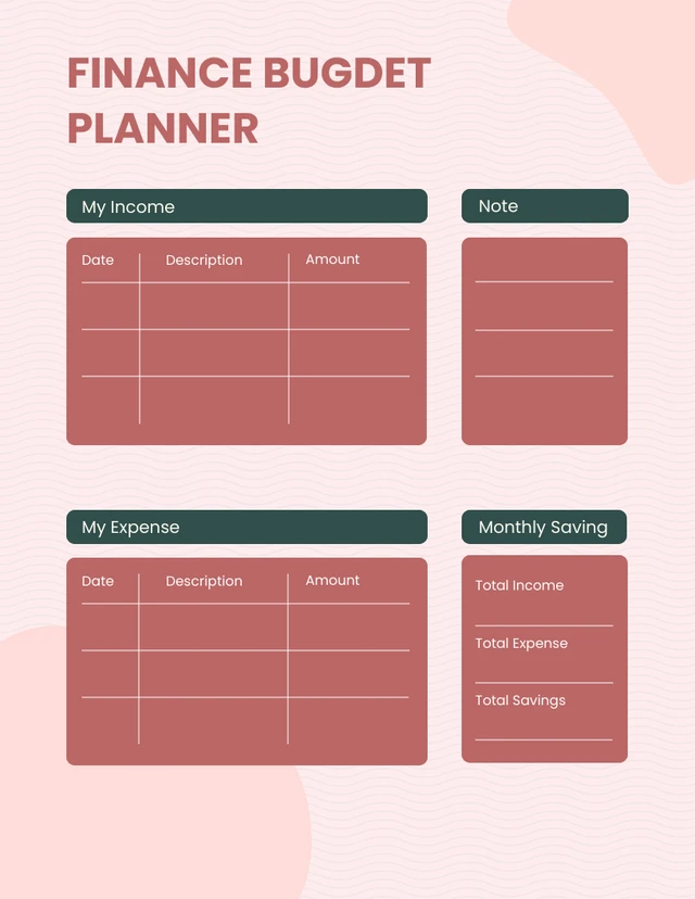 Pink Red Finance Planner Template