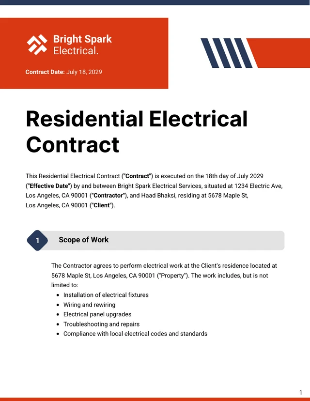 Residential Electrical Contract Template - صفحة 1