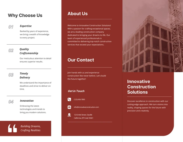 Red And White Modern Minimalist Construction Brochure - Página 1