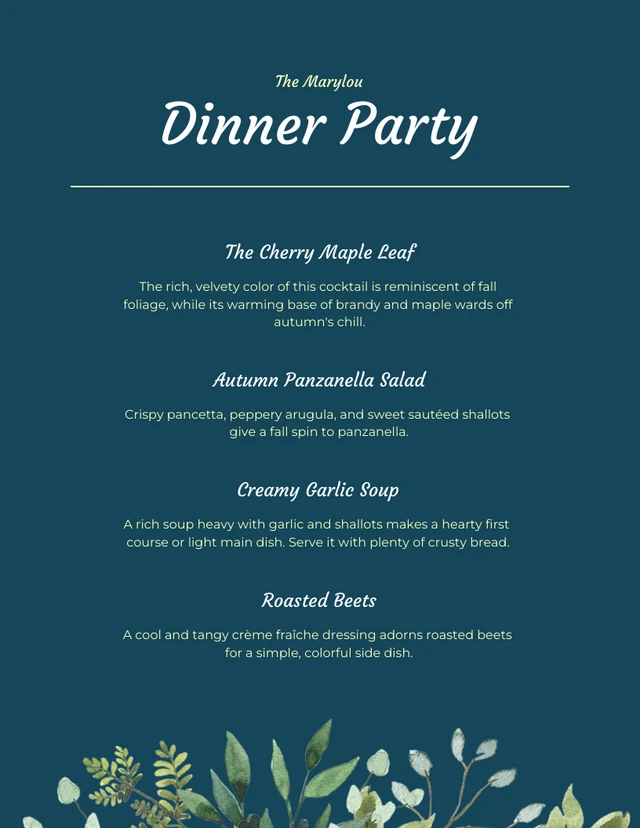 Blue And Yellow Simple Dinner Party Menu Venngage