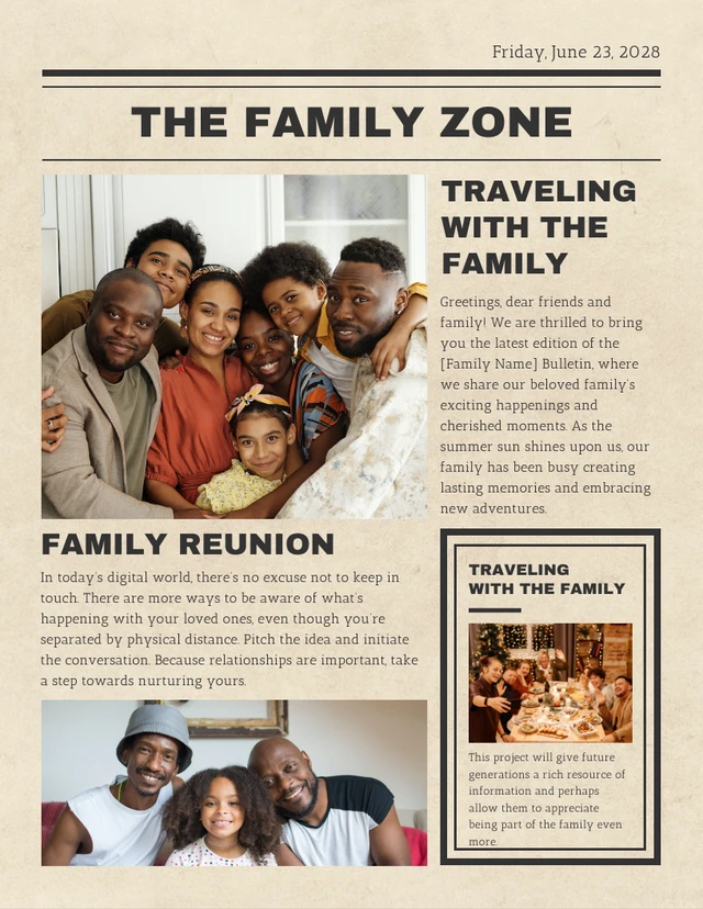 Beige Classic Texture Retro Family Newsletter Template