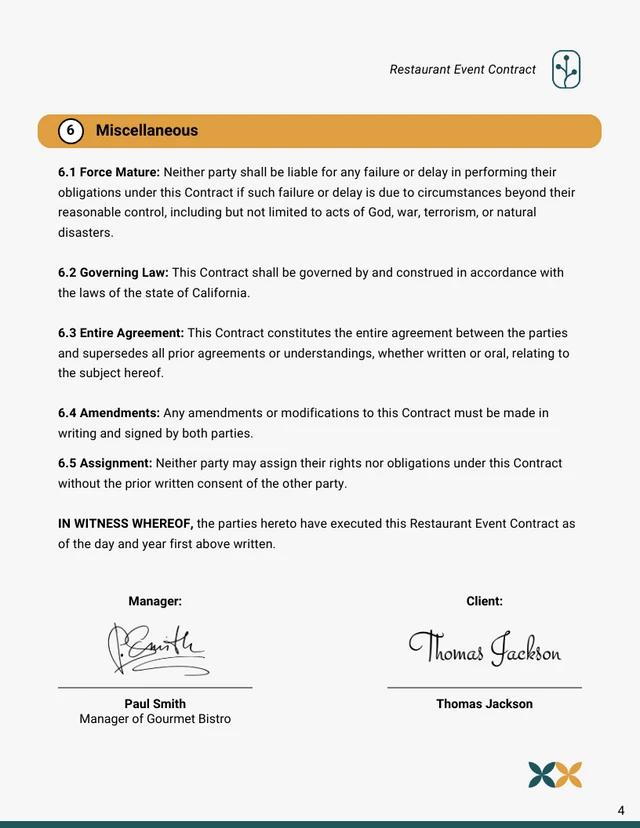 Restaurant Event Contract Template - page 4