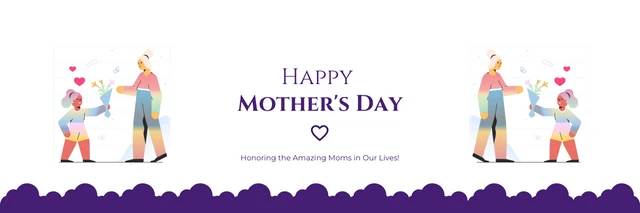 White And Dark Purple Modern Illustration Happy Mothers Day Banner Template