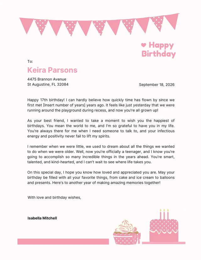 Soft Pink Birthday Greeting Letterhead