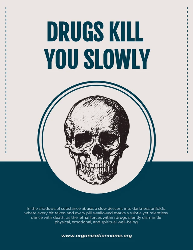 Beige und dunkelblaugrüne, minimalistische Plakatvorlage zur Drogenaufklärung