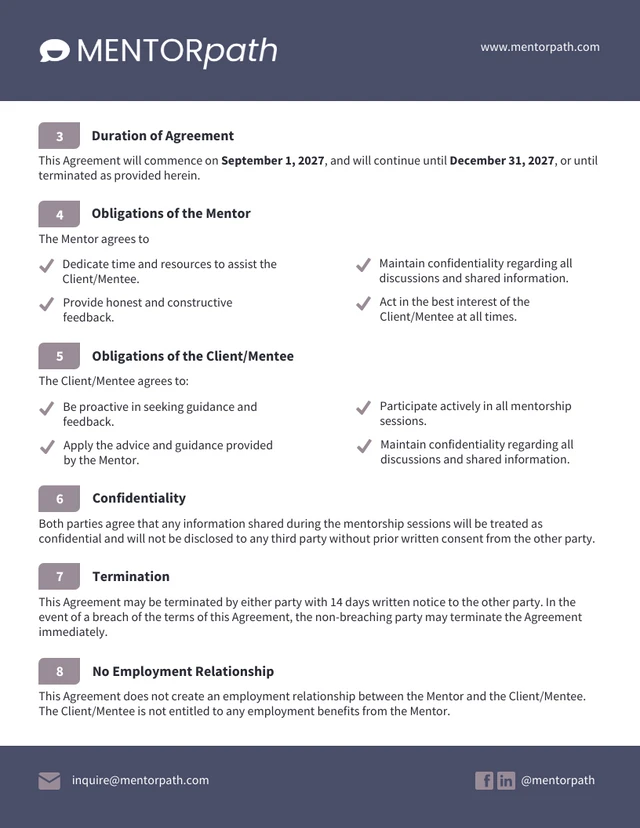 Mentorship Learning Employment Agreement Contract - page 2