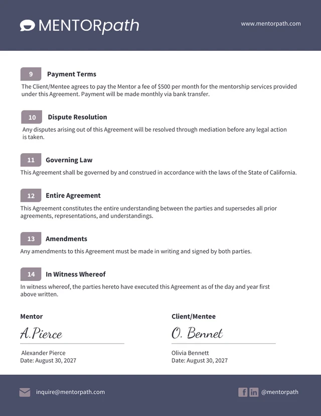 Mentorship Learning Employment Agreement Contract - Pagina 3