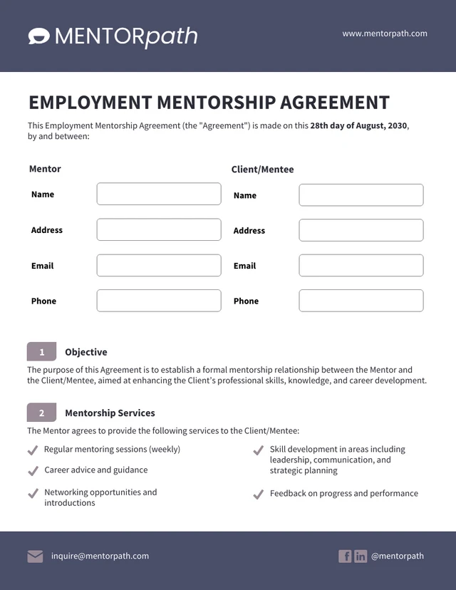 Mentorship Learning Employment Agreement Contract - Página 1