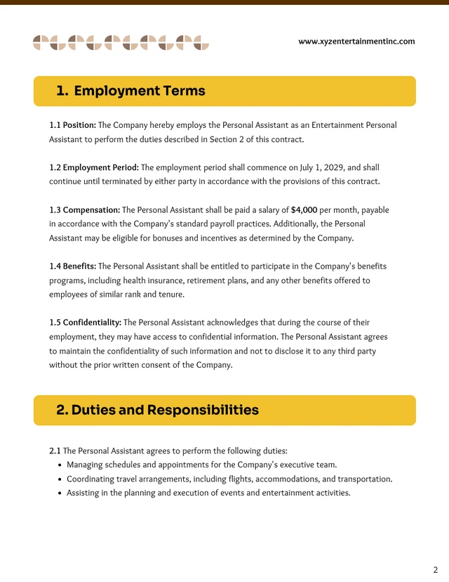 Entertainment Contract Template - page 2