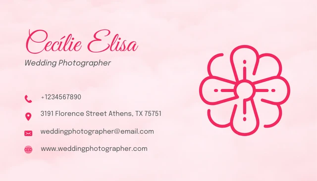 Baby Pink Cute Feminine Wedding Photographer Business Card - Page 2