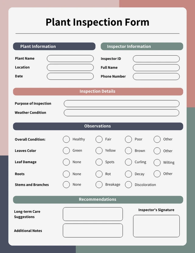Pink Green Inspection Forms Template