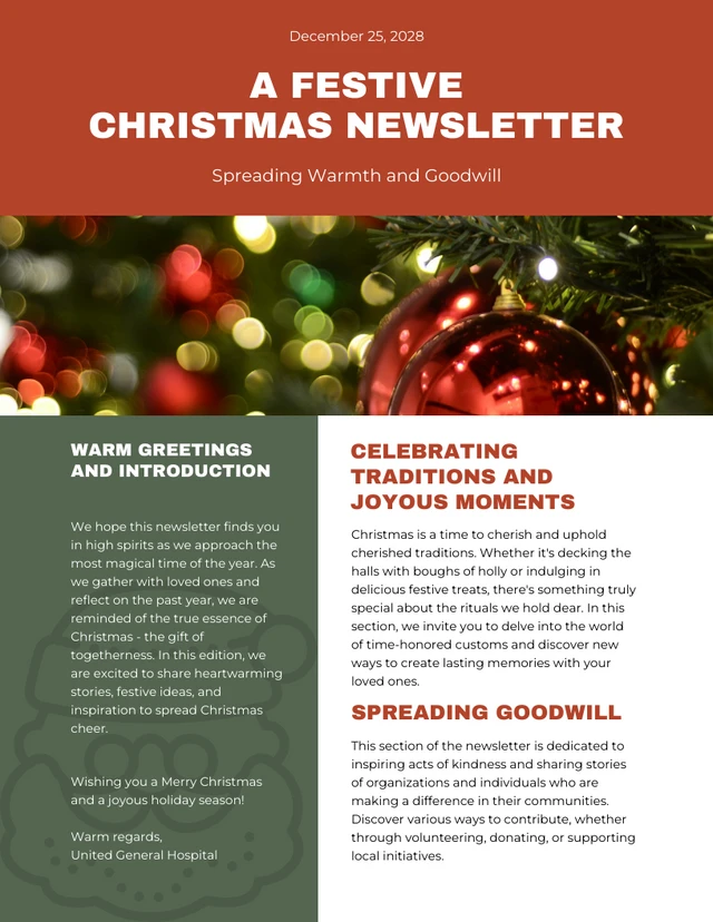 Modern Red And Green Christmas Newsletter Template