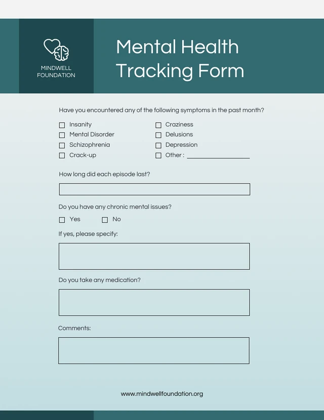 Green Gradient Mental Health Tracking Form Template