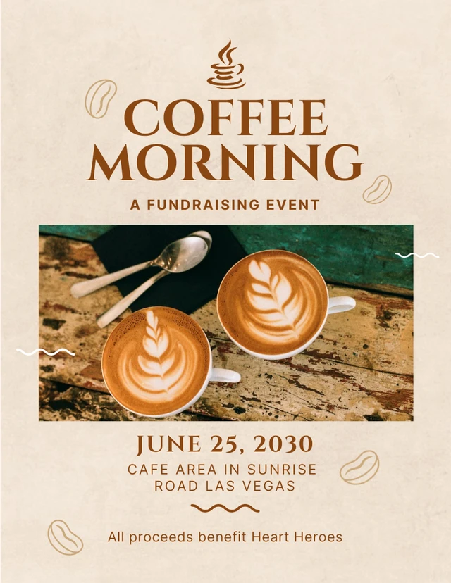 Beige klassische Textur-Kaffee-Fundraising-Plakatvorlage