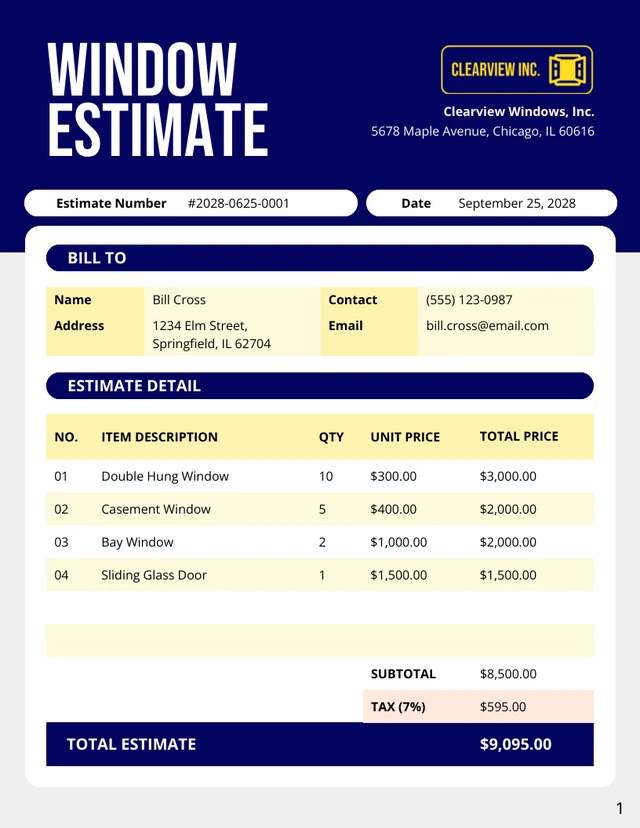 Window Estimate Template - Pagina 1