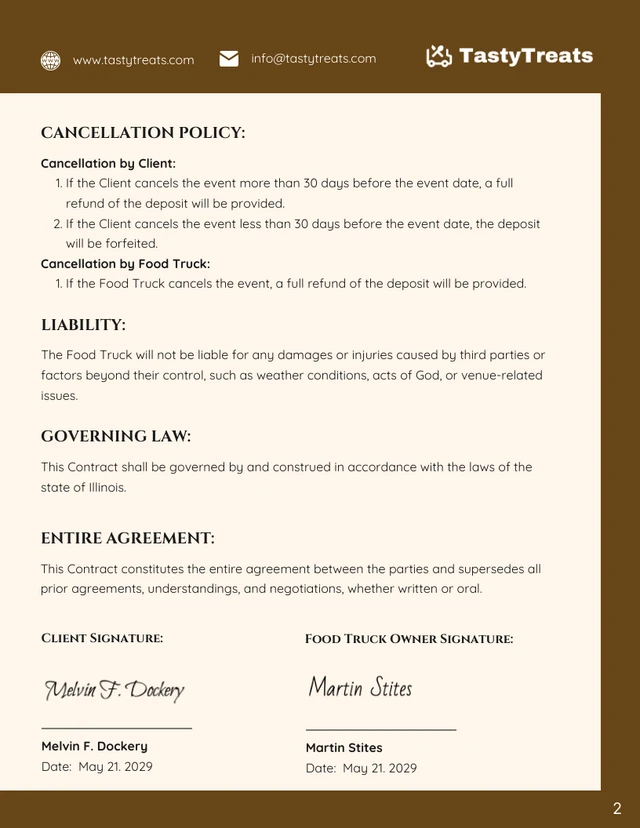 Food Truck Contract Template - Page 2