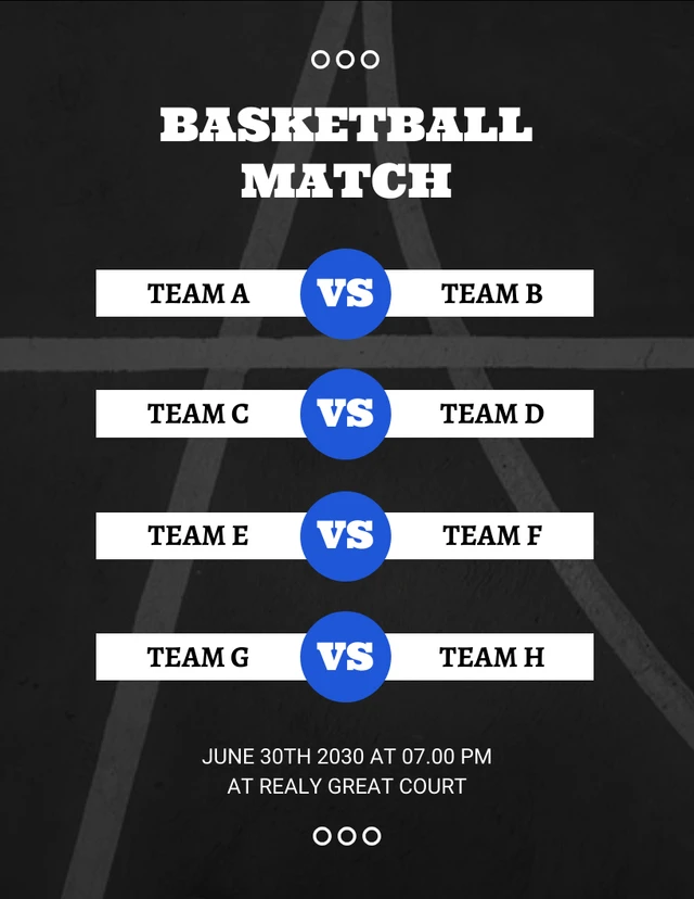 Black Simple Texture Basketbaall Match Schedule Template