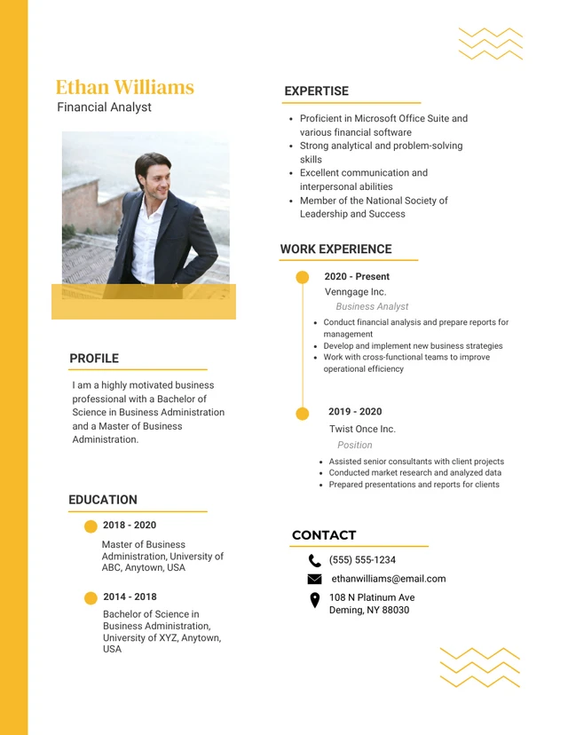 White And Yellow Modern Professional Business Resume Template