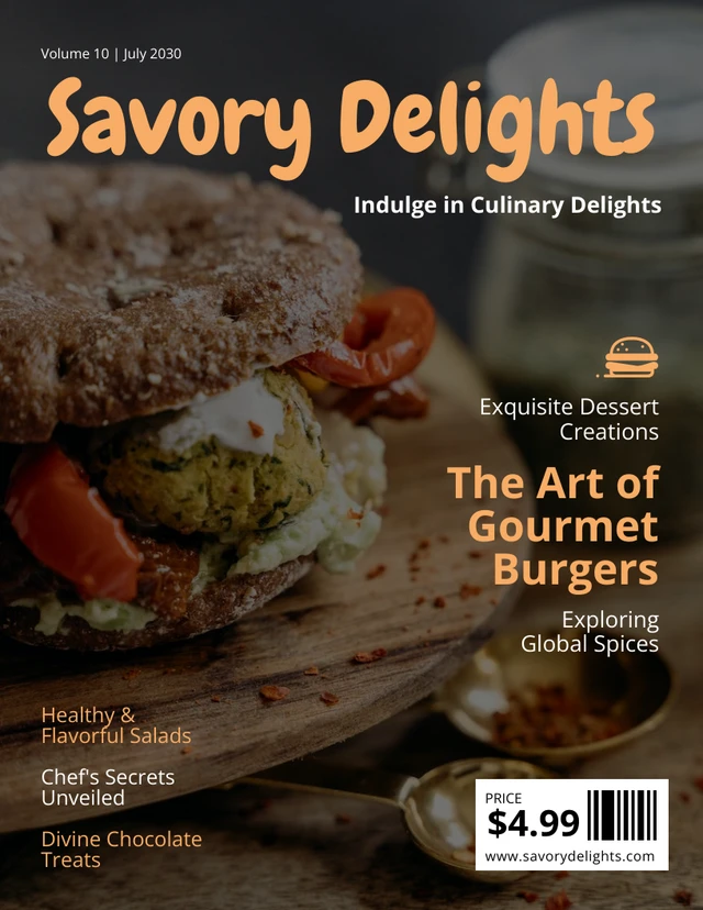 Modèle de couverture de magazine alimentaire minimaliste orange doux et blanc