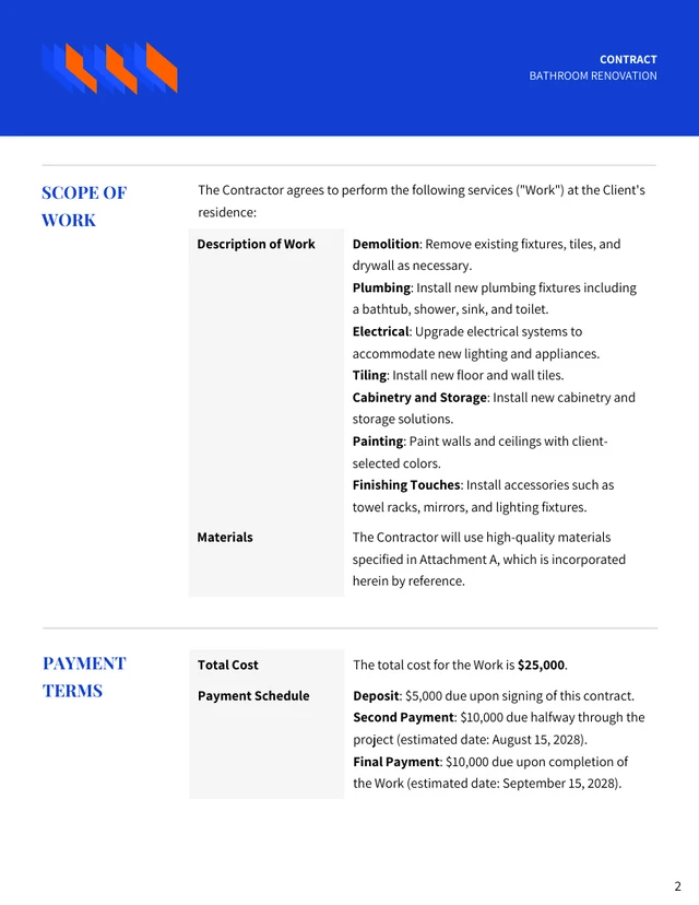 Bathroom Renovation Contract Template - Page 2