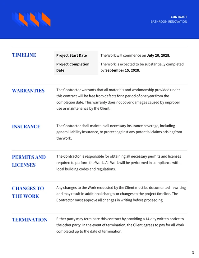 Bathroom Renovation Contract Template - Page 3