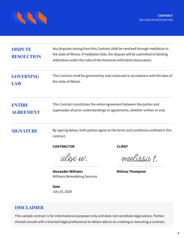 Bathroom Renovation Contract Template - page 4