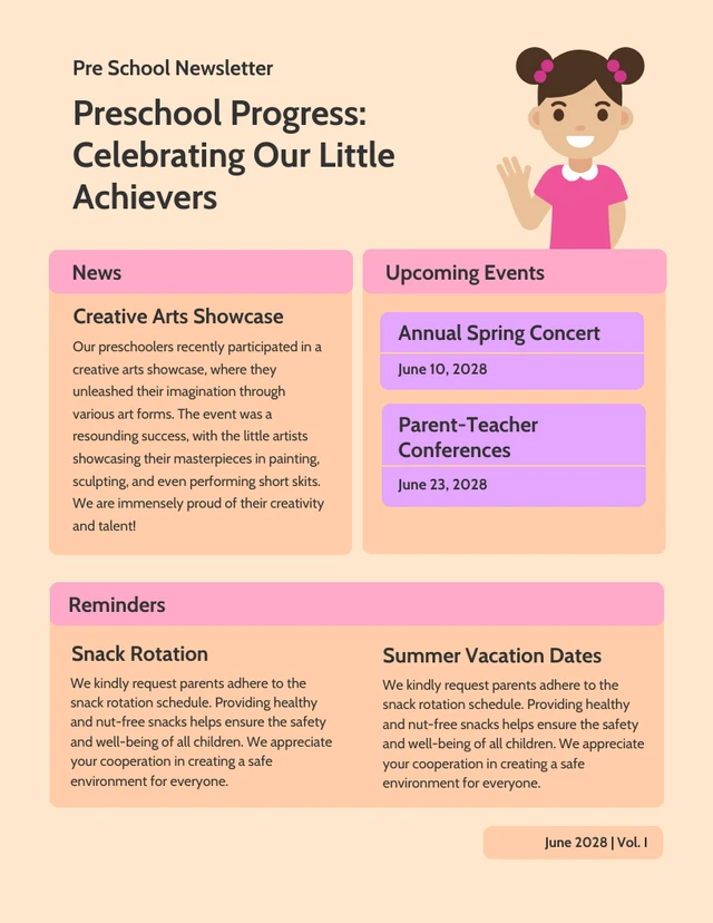 Modèle de Newsletter pour l'école maternelle de couleur pastel