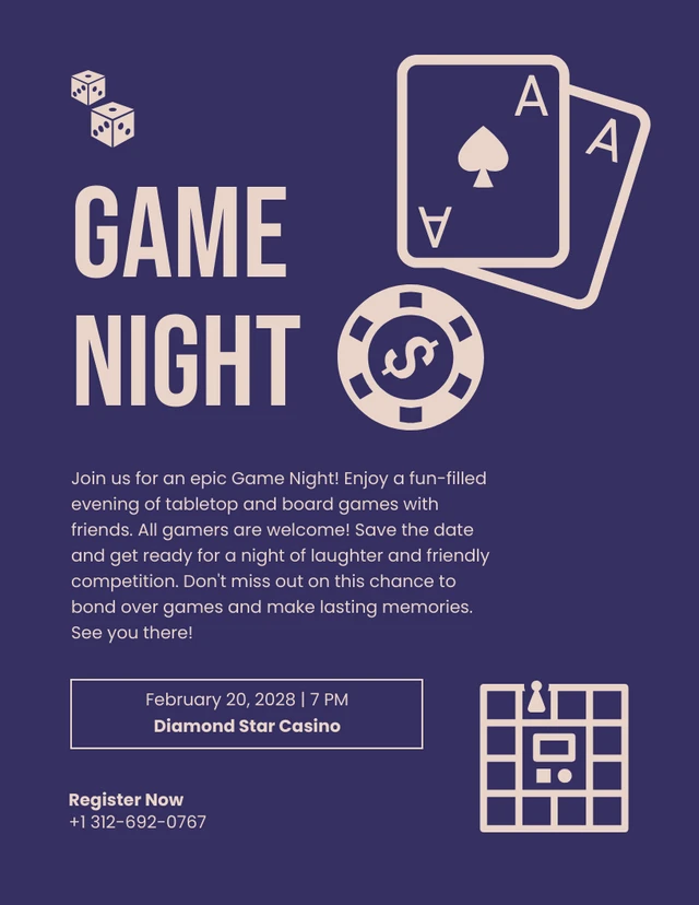 Dark Blue Violet Game Night Flyer Template Template