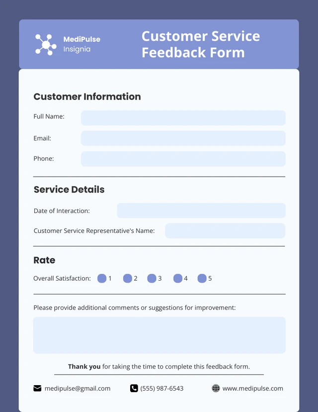 Blue and Pastel Purple Customer Service Form Template