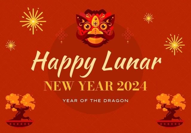 Red and Yellow Lunar New Year Card  Template