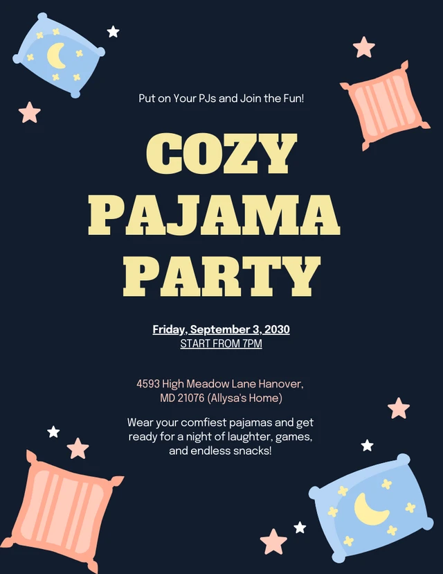 Dark Blue And Orange Pajama Party Invitation Template