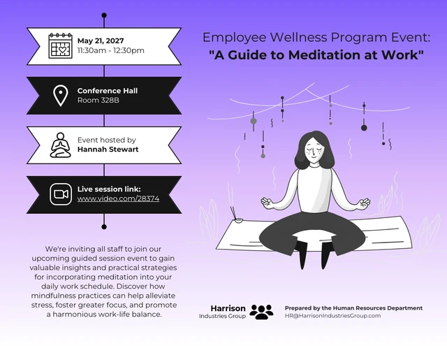 Plantilla de volante para eventos de salud mental: guía de meditación en el trabajo