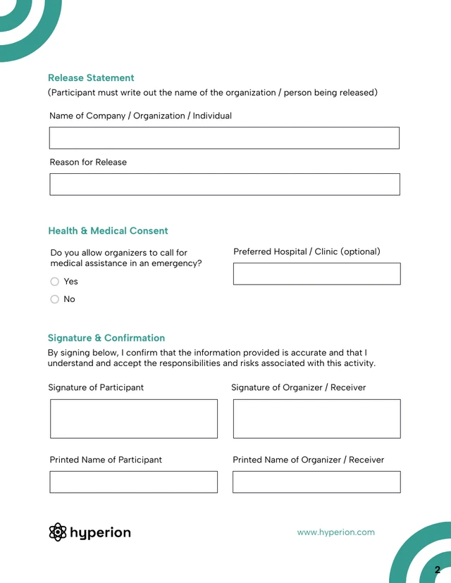 Release Of Liability Form Template - Página 2