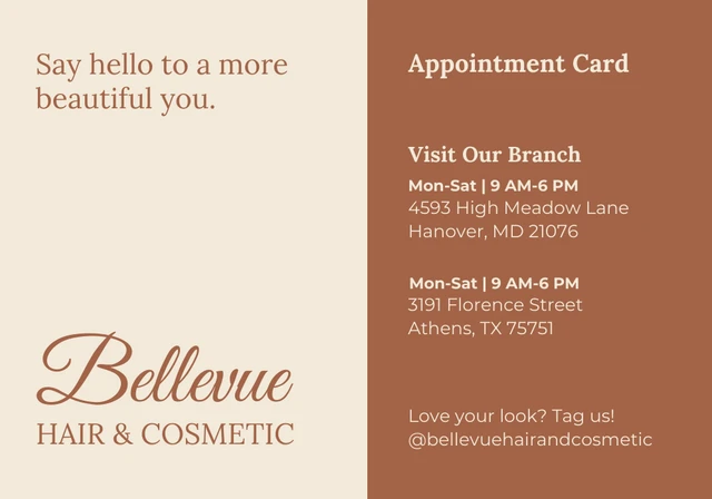 Beige And Brown Minimalist Hair&Cosmetic; Appointment Card - Seite 1