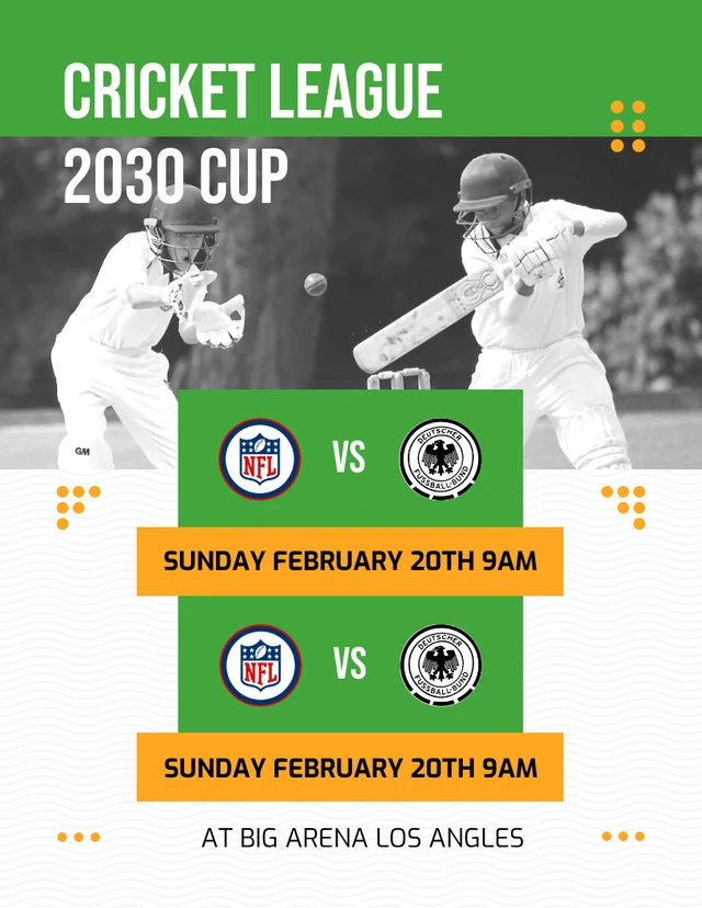 White And Green Simple Cricket League Schedule Template