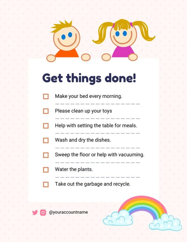Pastel Peach Kids Daily Home Activity Template