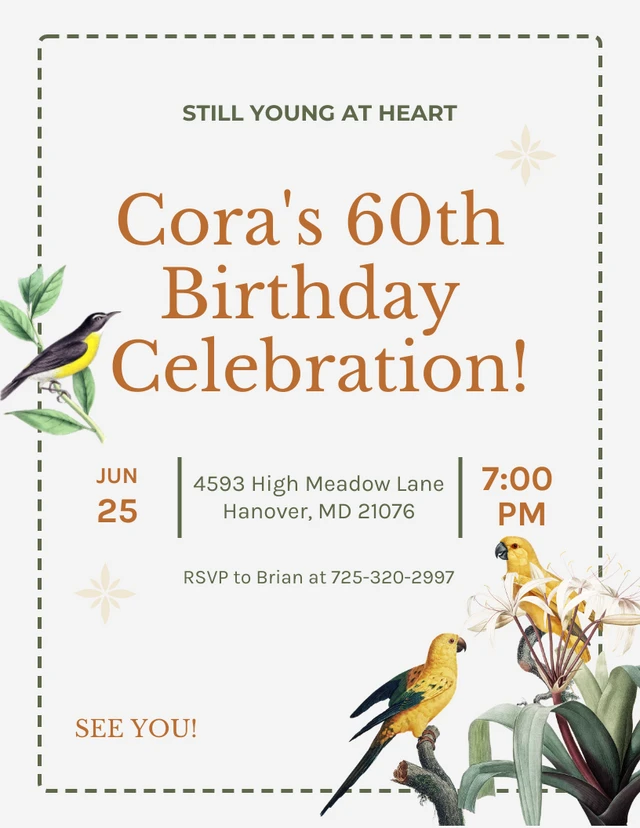 Light Grey And Brown Classic Aesthetic 60th Birthday Invitation Template