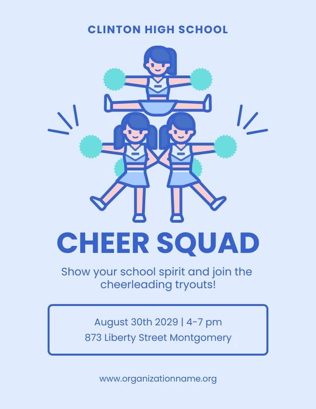 Baby Blue Illustration Cheerleading Squad Poster Template